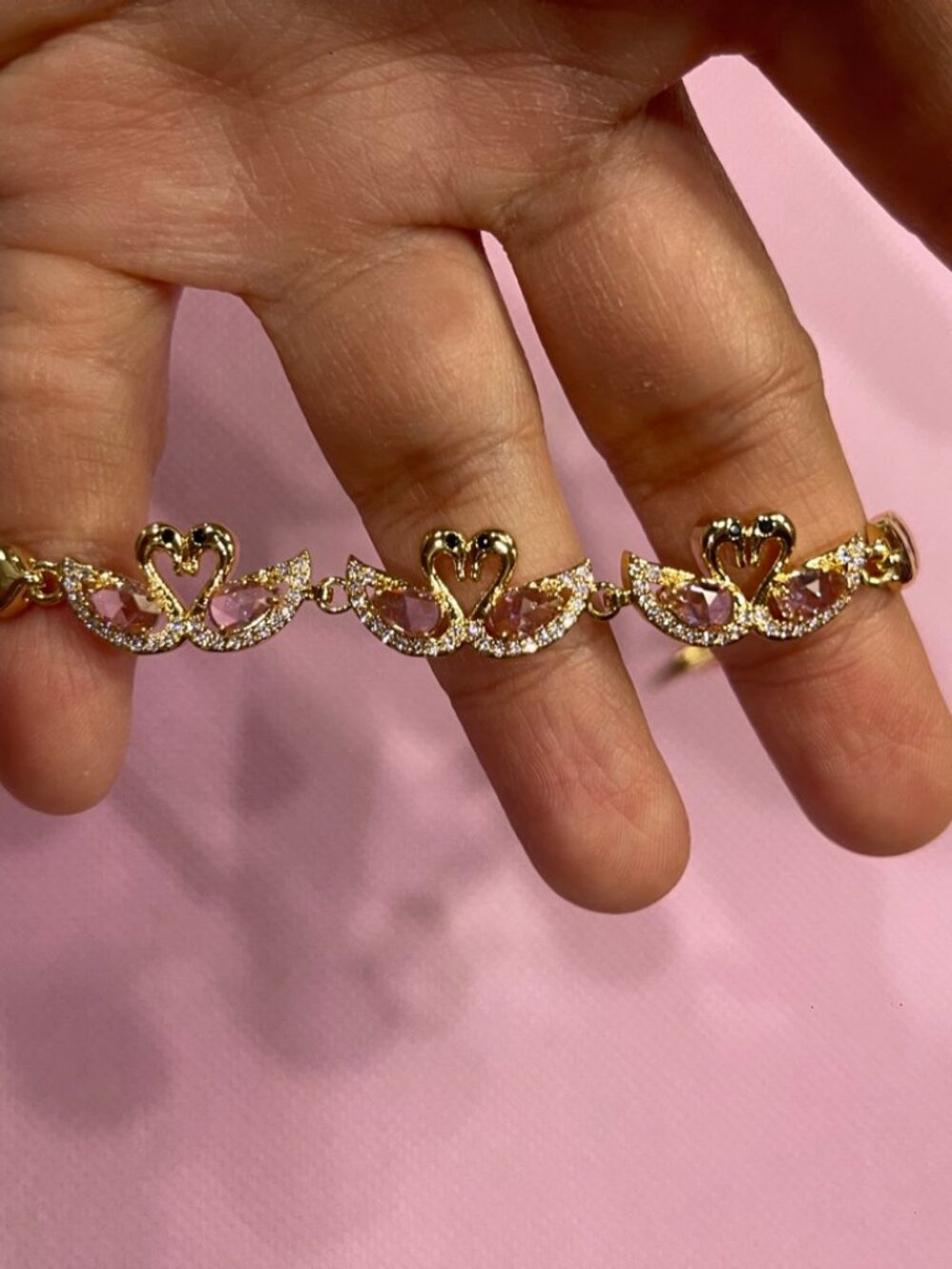 Gold Swan Heart Crystal Bracelet Gold Plated LFB-0002